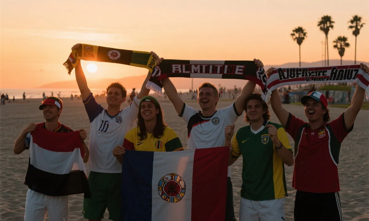 洛杉矶城市天际线与足球元素的创意组合